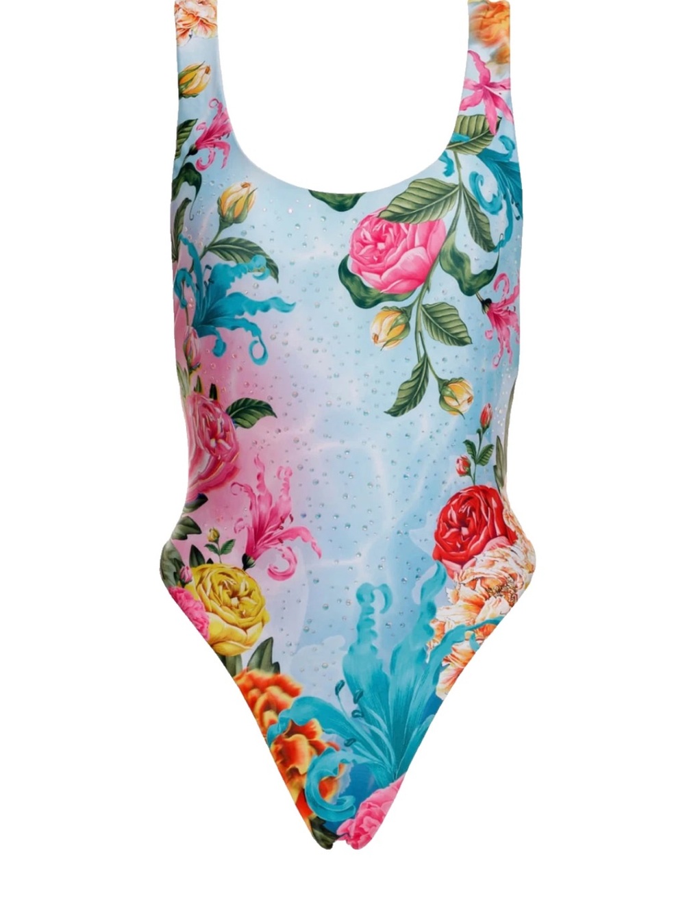 Agua Bendita Floral Splash One-Piece Swimsuit in Blue & Pink -Sz S - Picture 3 of 7